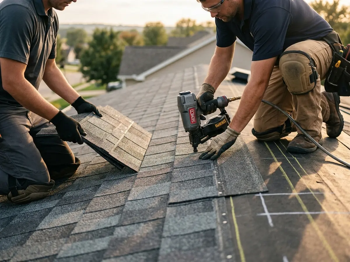 Professional roofer working on a residential roof in Margate